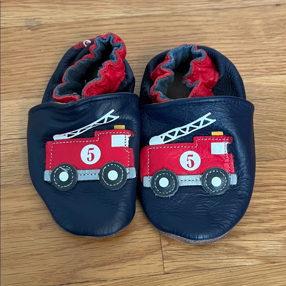 Robeez Navy Baby Shoes with Fire Truck Design